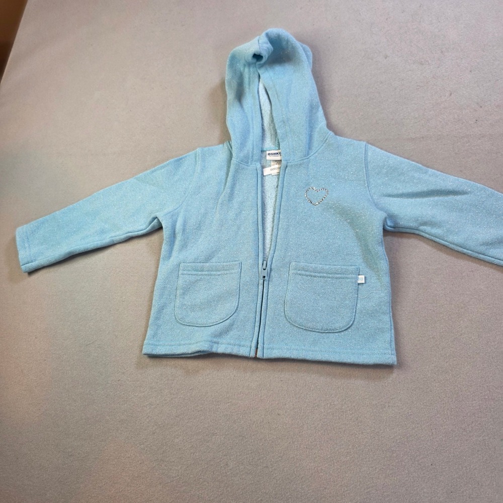 OshKosh Bgosh Toddler Girls 3T Blue Sparkle Heart Zip Up Hoodie Jacket 626-9099